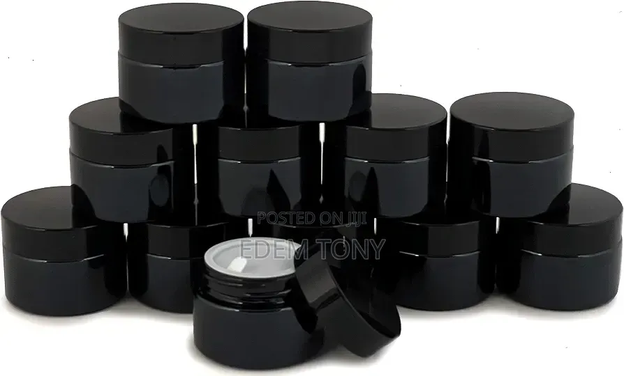 20g Thick Black UV Protection Small Glass Jars With Lids 15ml -12pcs