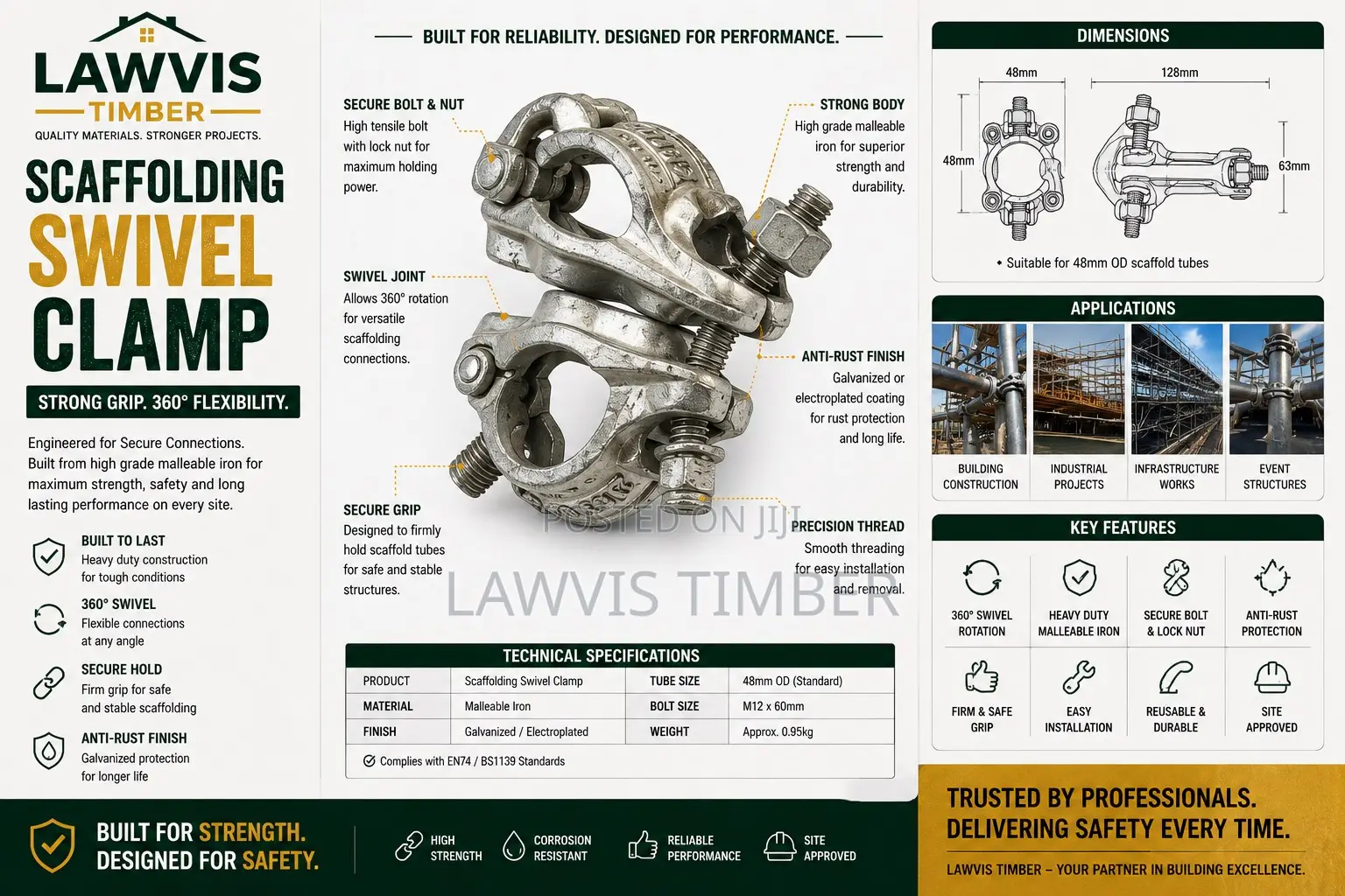 Scaffolding Swivel Clamp | 48mm Heavy-Duty Scaffold Coupler