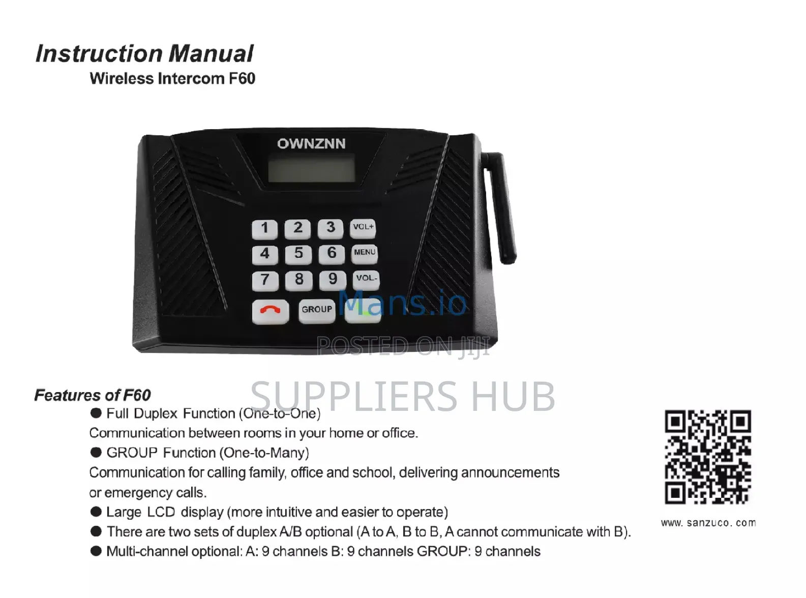 4pack Full-Duplex Wireless Intercom System for Home/Hotels/Offices