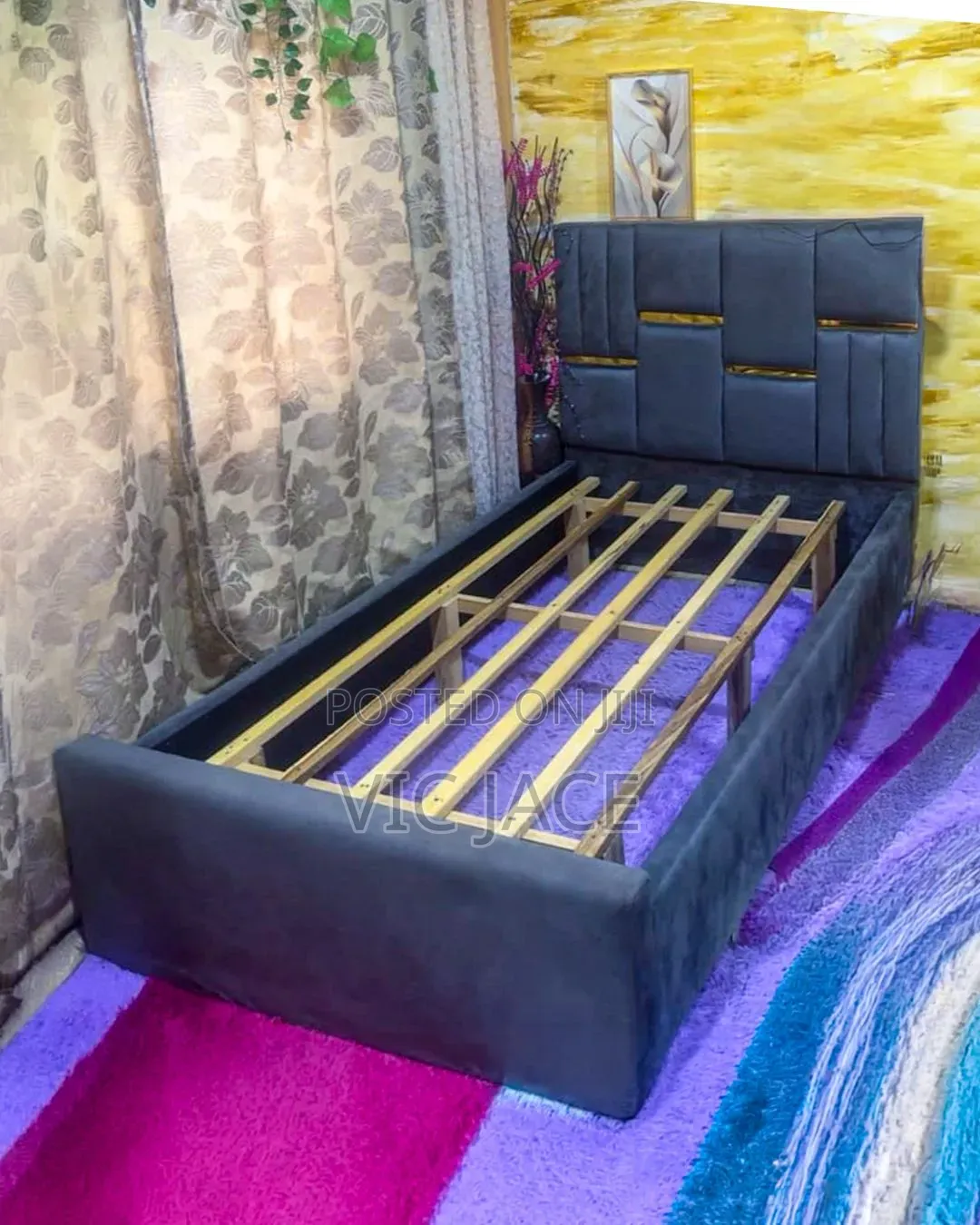 1 and Half - Grey Bed Frame With Gold Decorations?