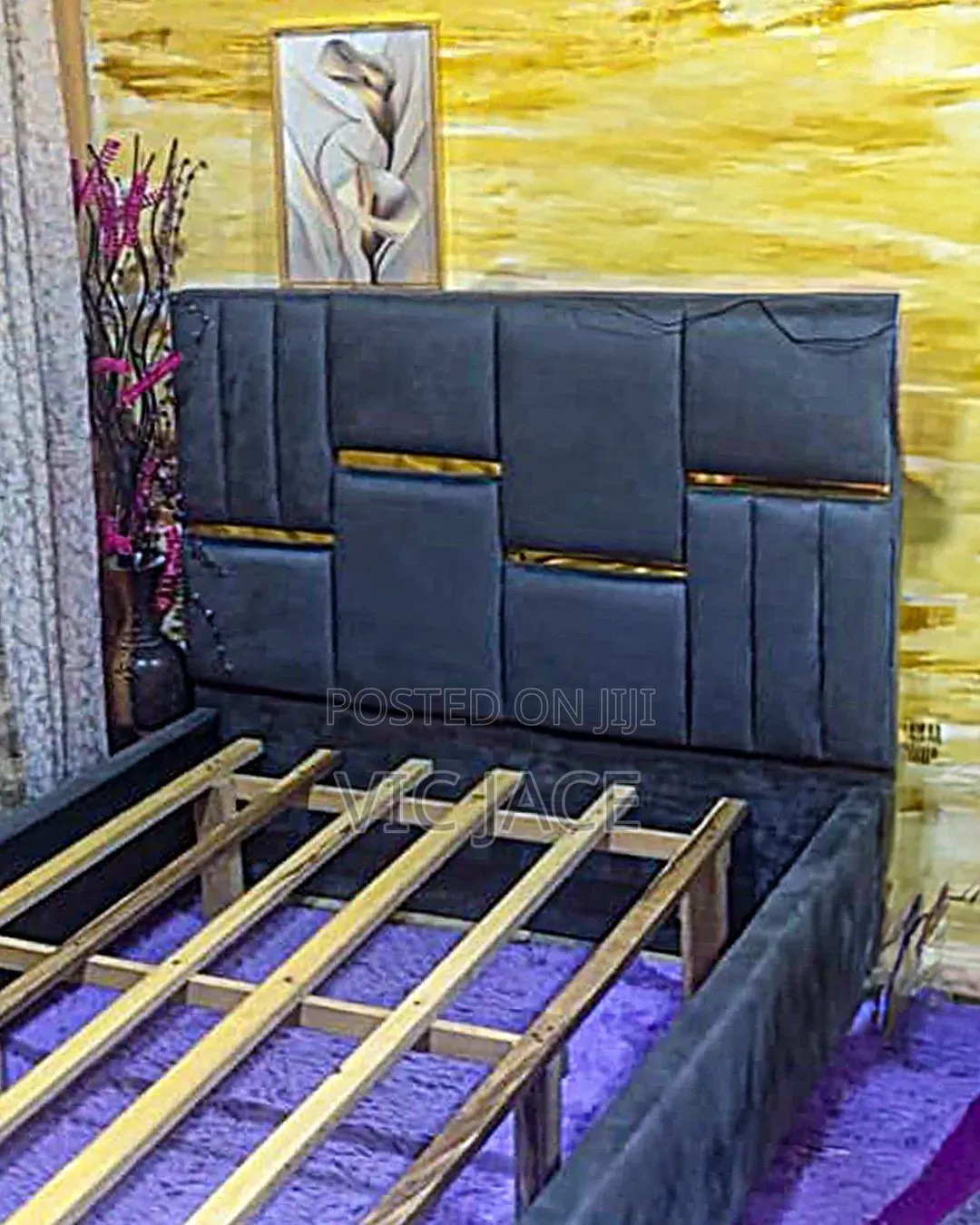 1 and Half - Grey Bed Frame With Gold Decorations?