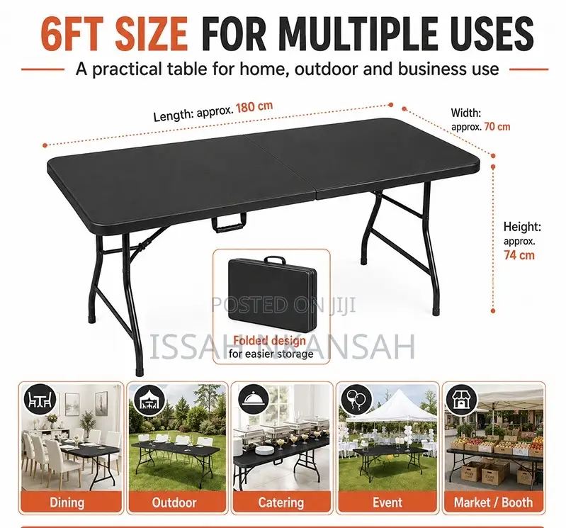 6FT Black Folding Table