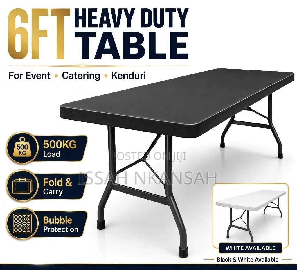 6FT Black Folding Table