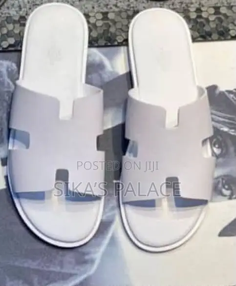 All White Hermes Slippers