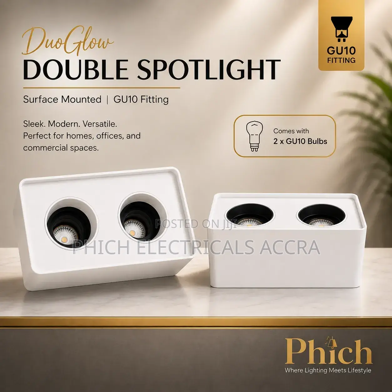Double COB Surface Spotlight + GU10 Bulbs