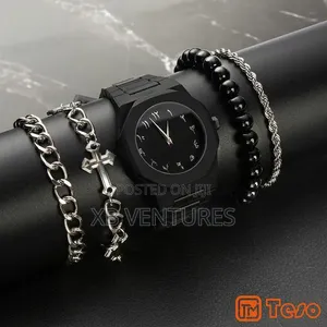 2-in-1 Teso Men's Sport Quartz Watch With Cross Bracelet - Black