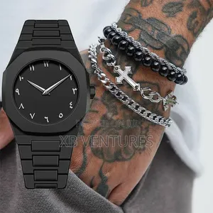 2-in-1 Teso Men's Sport Quartz Watch With Cross Bracelet - Black