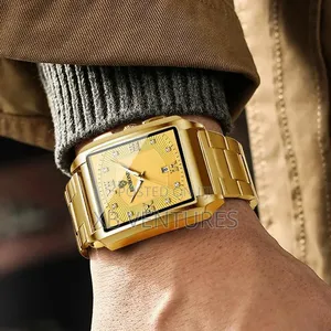 Rectangular Calendar Watch Waterproof Luminous - Gold