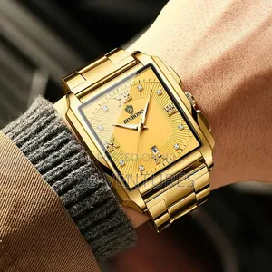 Rectangular Calendar Watch Waterproof Luminous - Gold