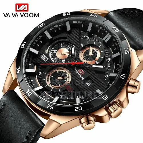 Vava Voom Men's Chronograph Watch - Black Leather Strap in Box