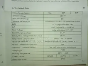 New 20a Solar Charge Controller 12v/24v Rated Voltage, Vmax 50v, PWM