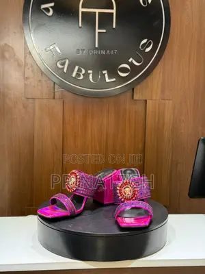 Fuchsia Pink Block Heel Mules