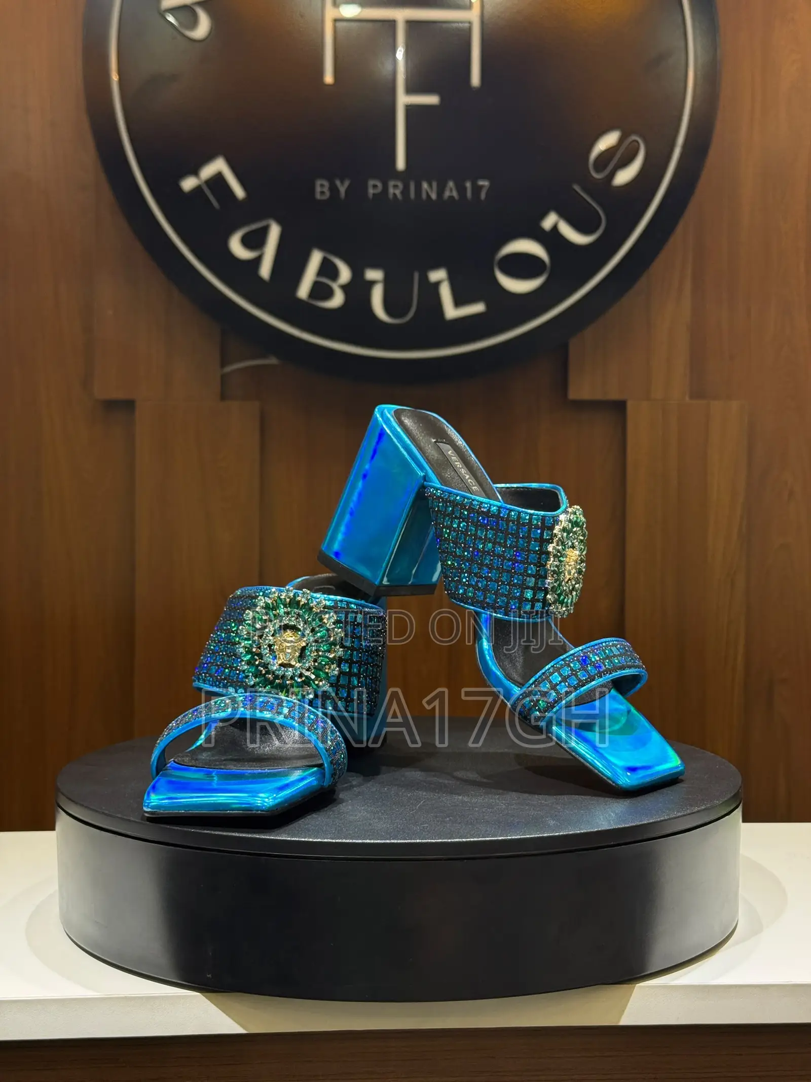Teal Blue Block Mule Heels