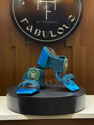 Teal Blue Block Mule Heels