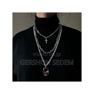 Multi-Layer Cross Pendant Necklace for Men