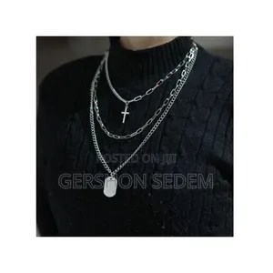 Multi-Layer Cross Pendant Necklace for Men