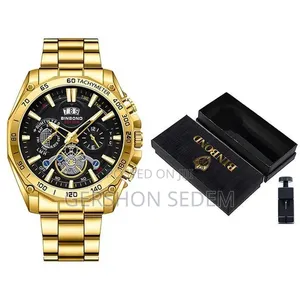 Men’s Business Tourbillon Watch – Steel Band, Gold Finish (Gift Set)