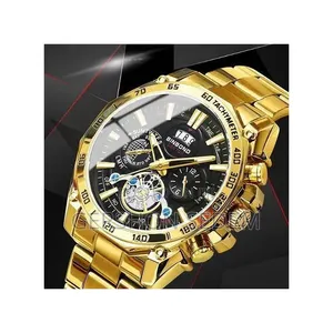 Men’s Business Tourbillon Watch – Steel Band, Gold Finish (Gift Set)
