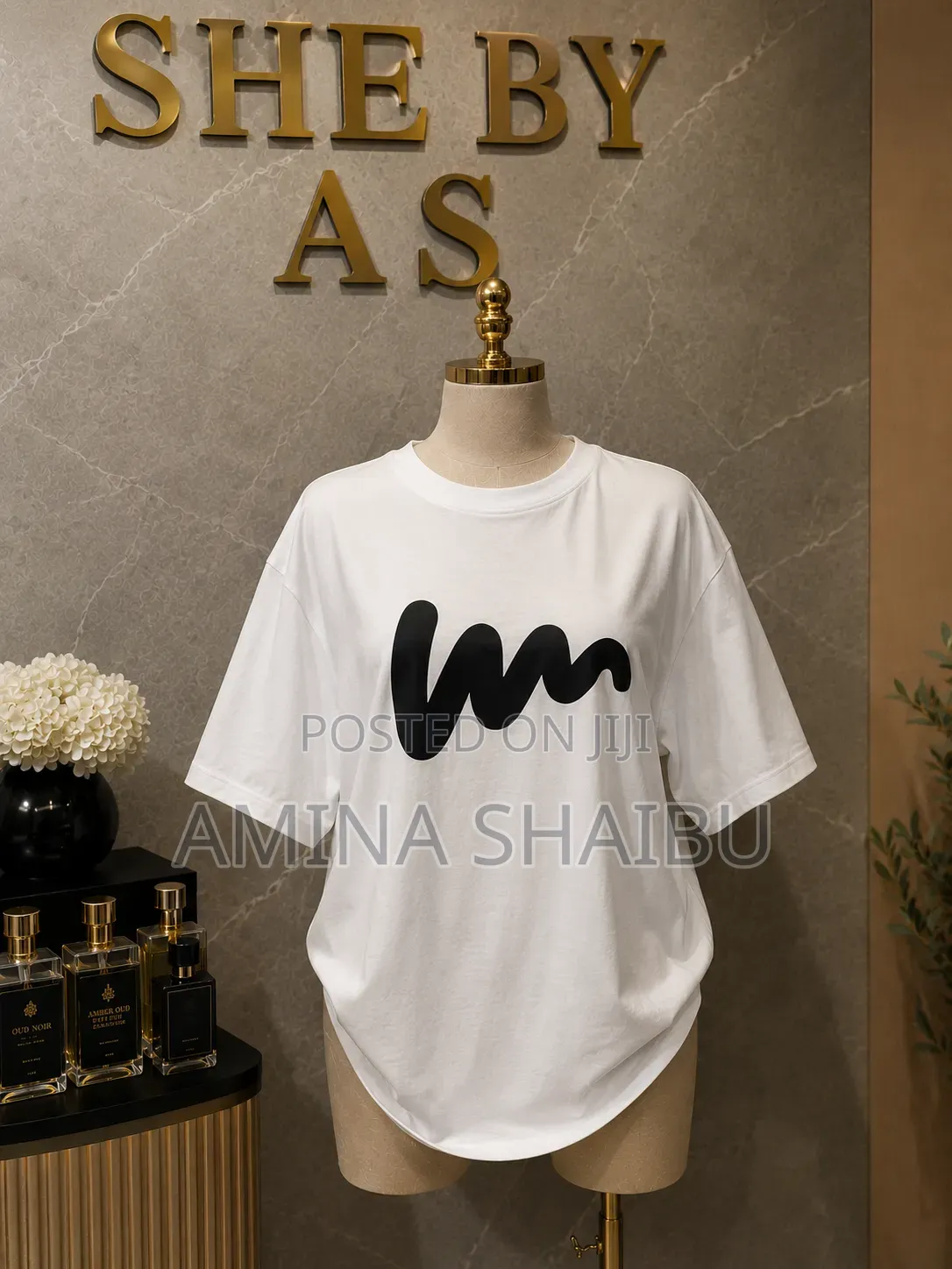 She by AS Premium Oversized White Graphic Tee (Abstract Design)