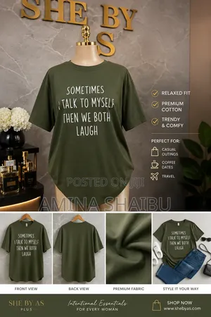 She by AS Luxury Casual Olive Green Typography T-Shirt