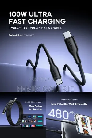 Oraimo RobustLine 100W High‐Speed Durable Type-C to Type-C Data Cable