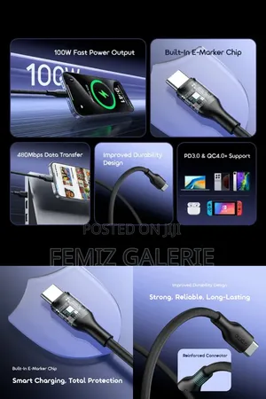 Oraimo RobustLine 100W High‐Speed Durable Type-C to Type-C Data Cable