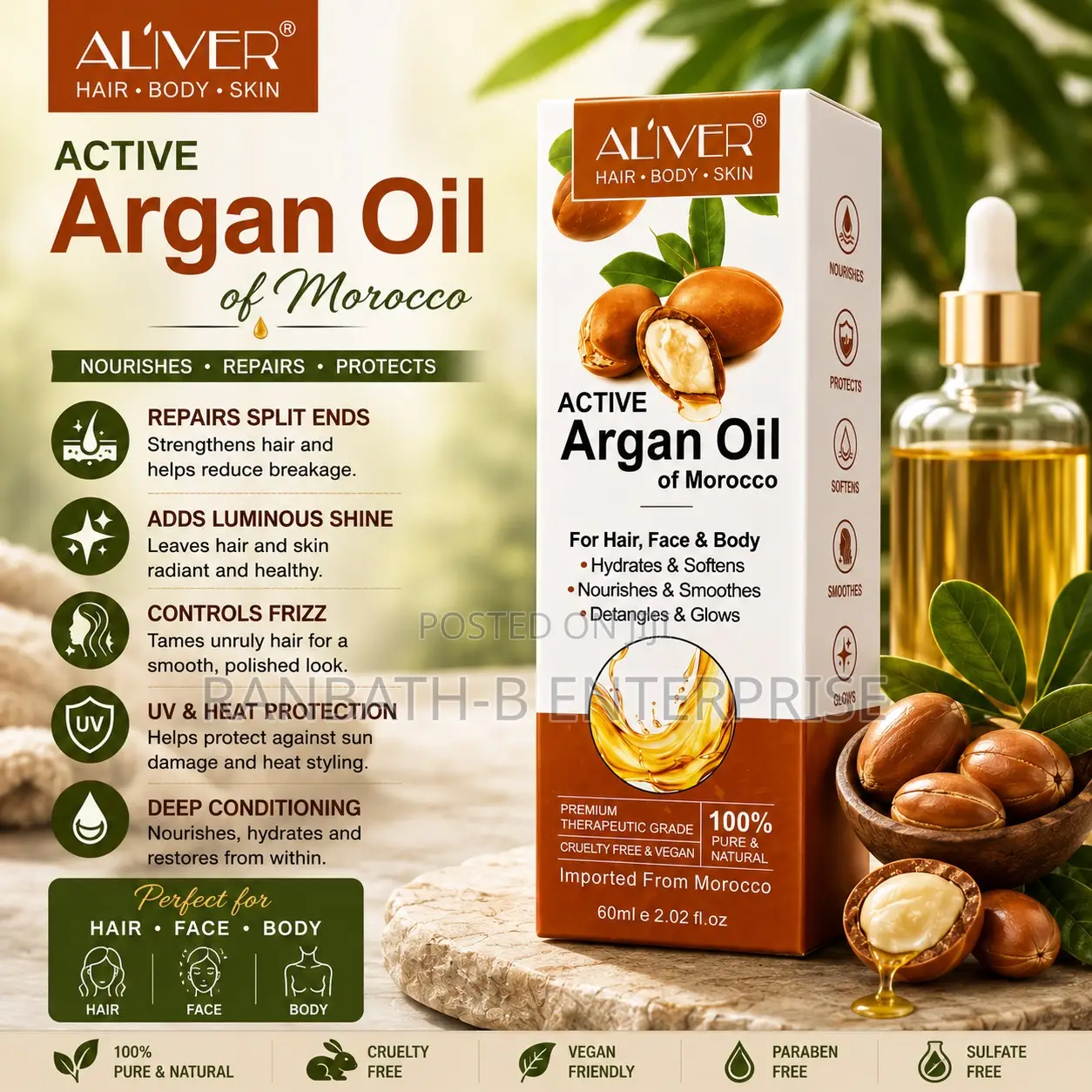 ALIVER Active Argan Oil – Hair, Face Body