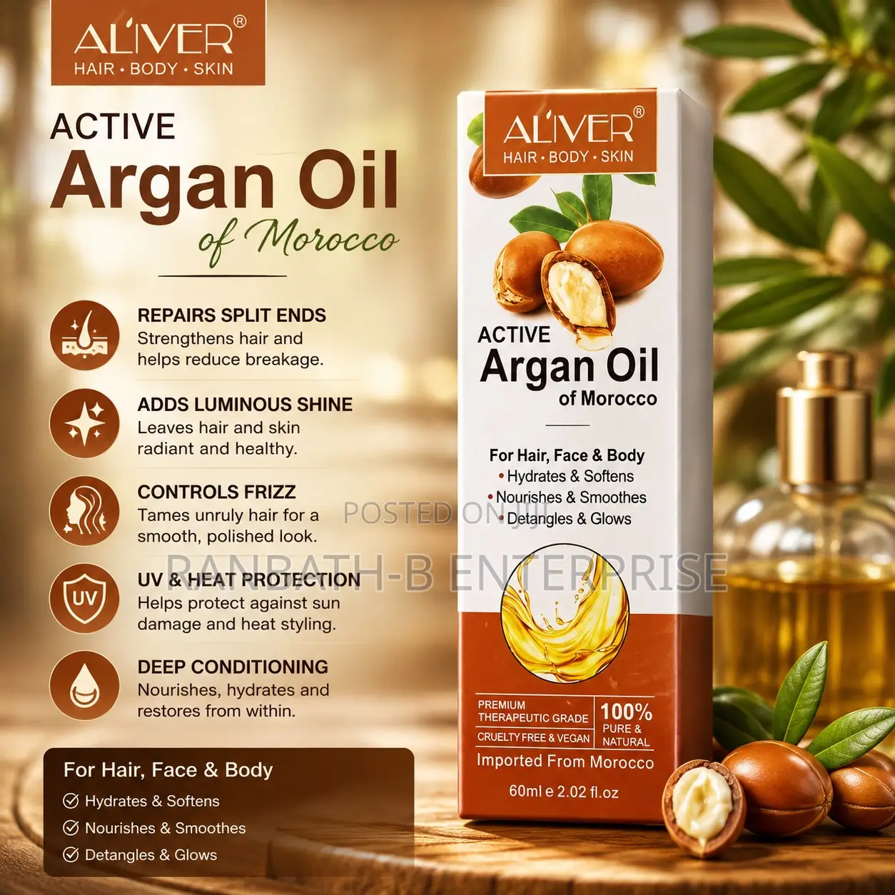 ALIVER Argan Oil for Hair Repair Conditioning