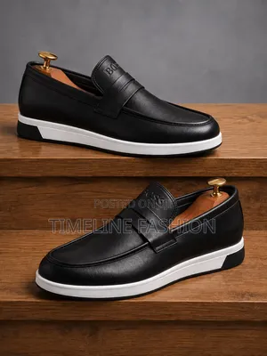 Quality Boss Black and White Men's Leather Loafers