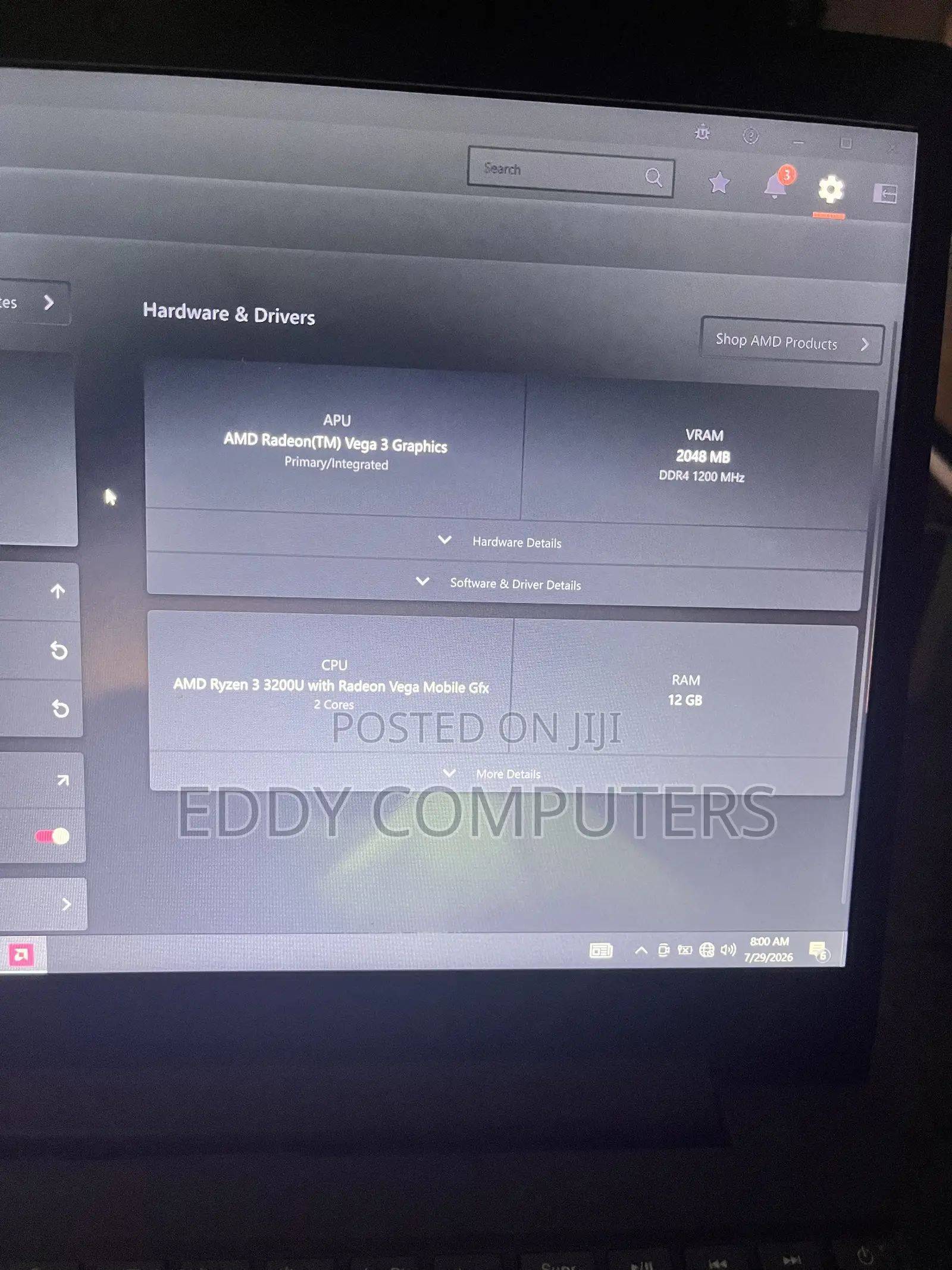 Laptop Lenovo 8GB AMD Ryzen 3 SSD 128GB
