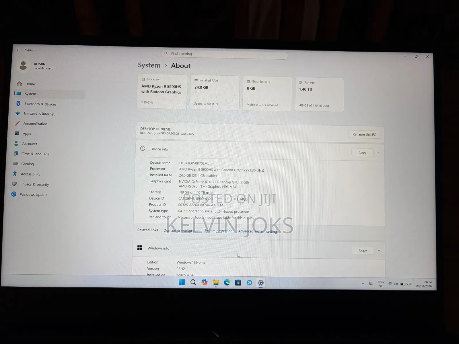Laptop Asus ROG Zephyrus G15 GA503QR 24GB AMD Ryzen 9 SSD 1.5T