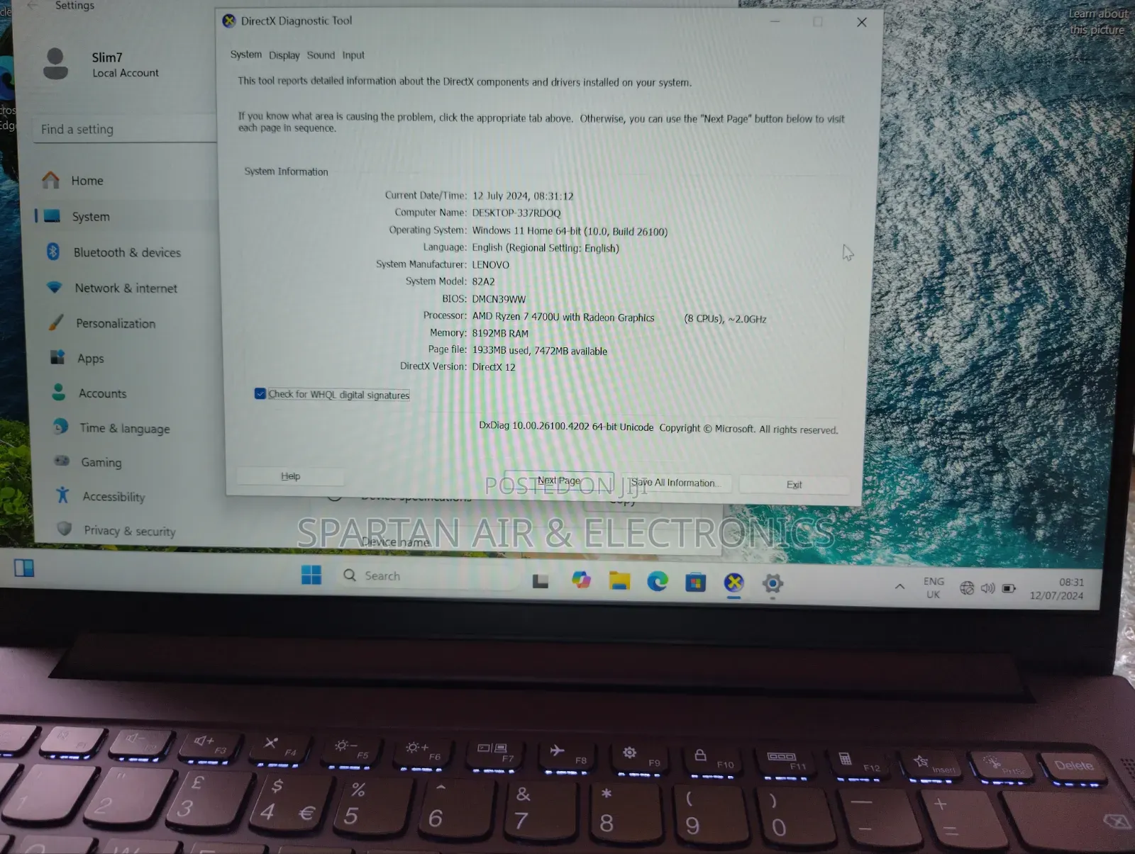 Laptop Lenovo 8GB AMD Ryzen 7 SSD 512GB