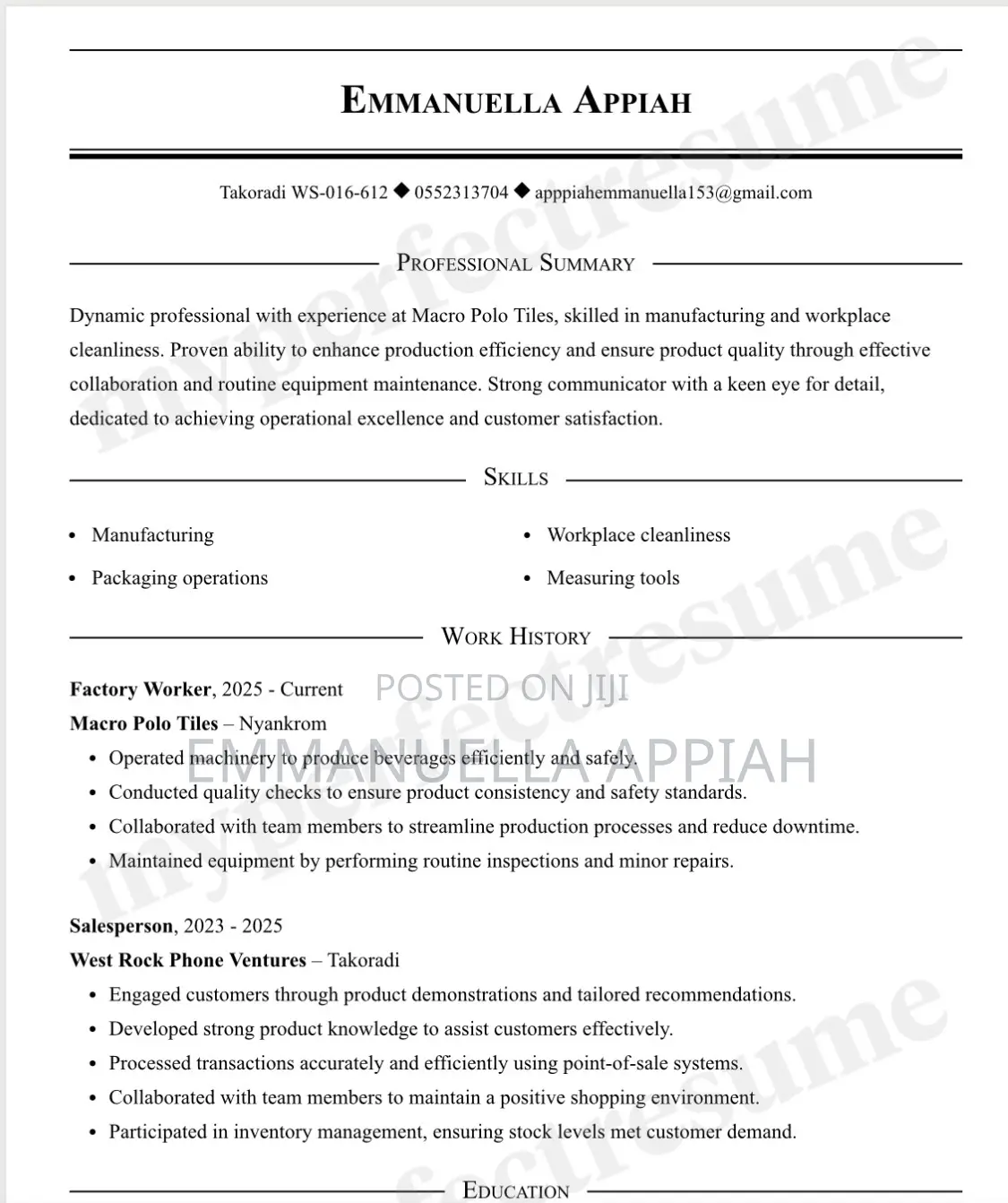 Manufacturing CV