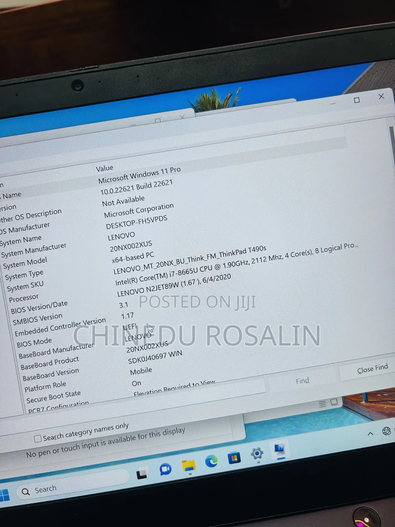 Laptop Lenovo ThinkPad T490s 8GB Intel Core i7 SSD 256GB