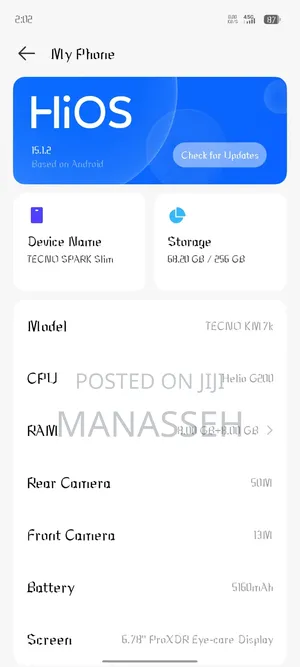 Tecno Spark Slim 256 GB Black