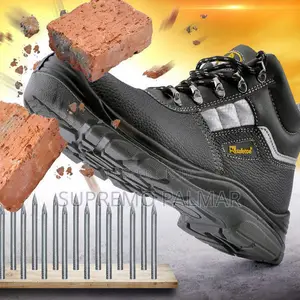 Emporo Safety Boots - Black Leather Work Boots With Reflective Tapes