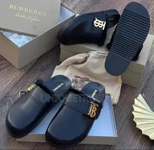 Burberry Monogram Motif Leather Clogs (Black)