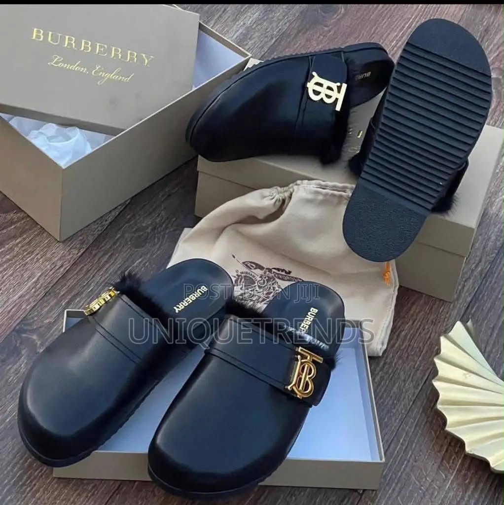 Burberry Monogram Motif Leather Clogs (Black)