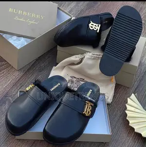 Burberry Monogram Motif Leather Clogs (Black)