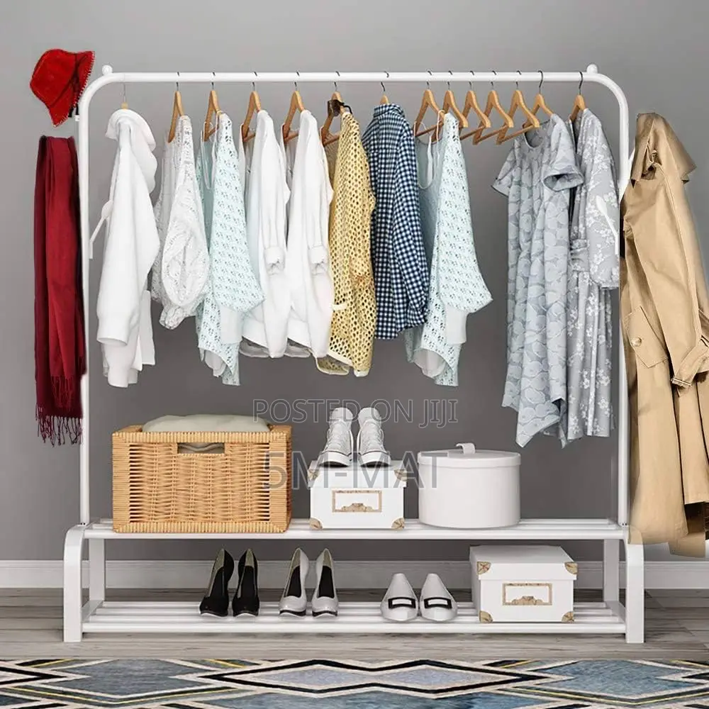 Clothes Garment Hanging Rack Shoe Storage Shelf Organizer Black
