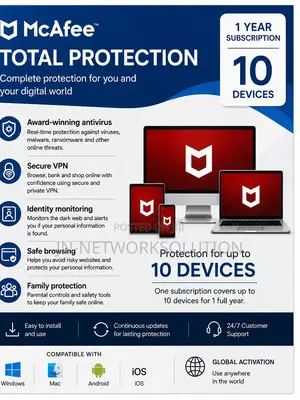 McAfee Total Protection 1 Year 10 Device Global