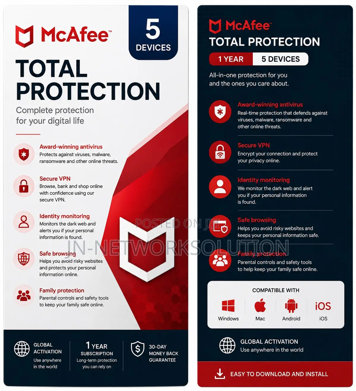 McAfee Total Protection 1 Year 5 Device Global