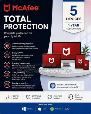 McAfee Total Protection 1 Year 5 Device Global