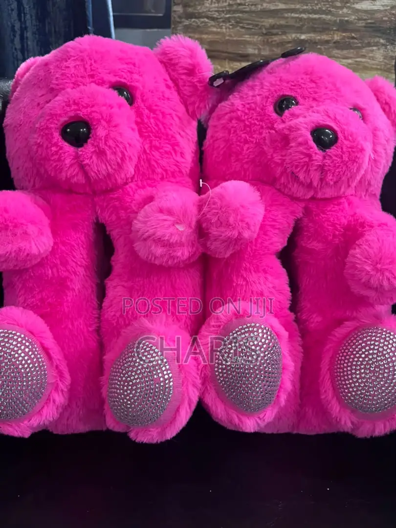 Fluffy Teddy Bear Slippers – Pink