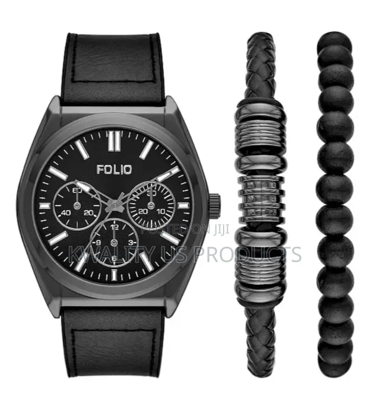Folio Men's Stainless Steel Watch and Bracelet Set