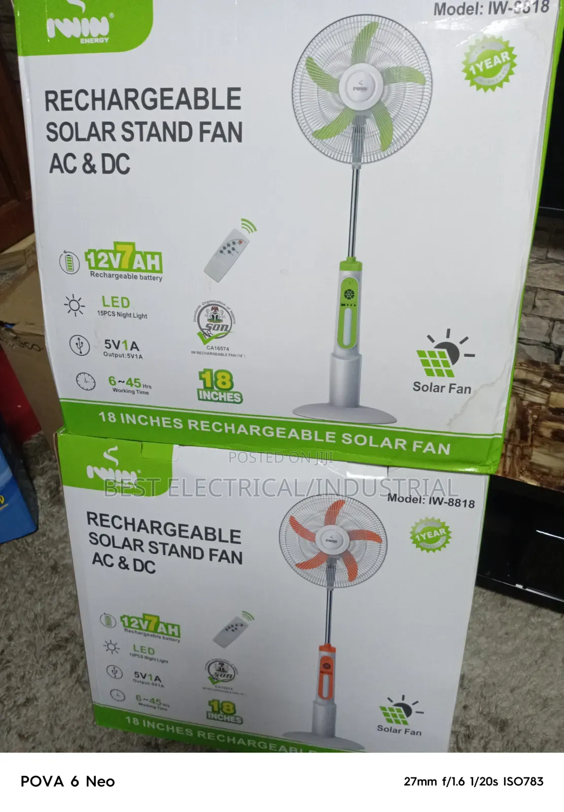 Rechargeable Solar Stand Fan 18 Inches AC DC