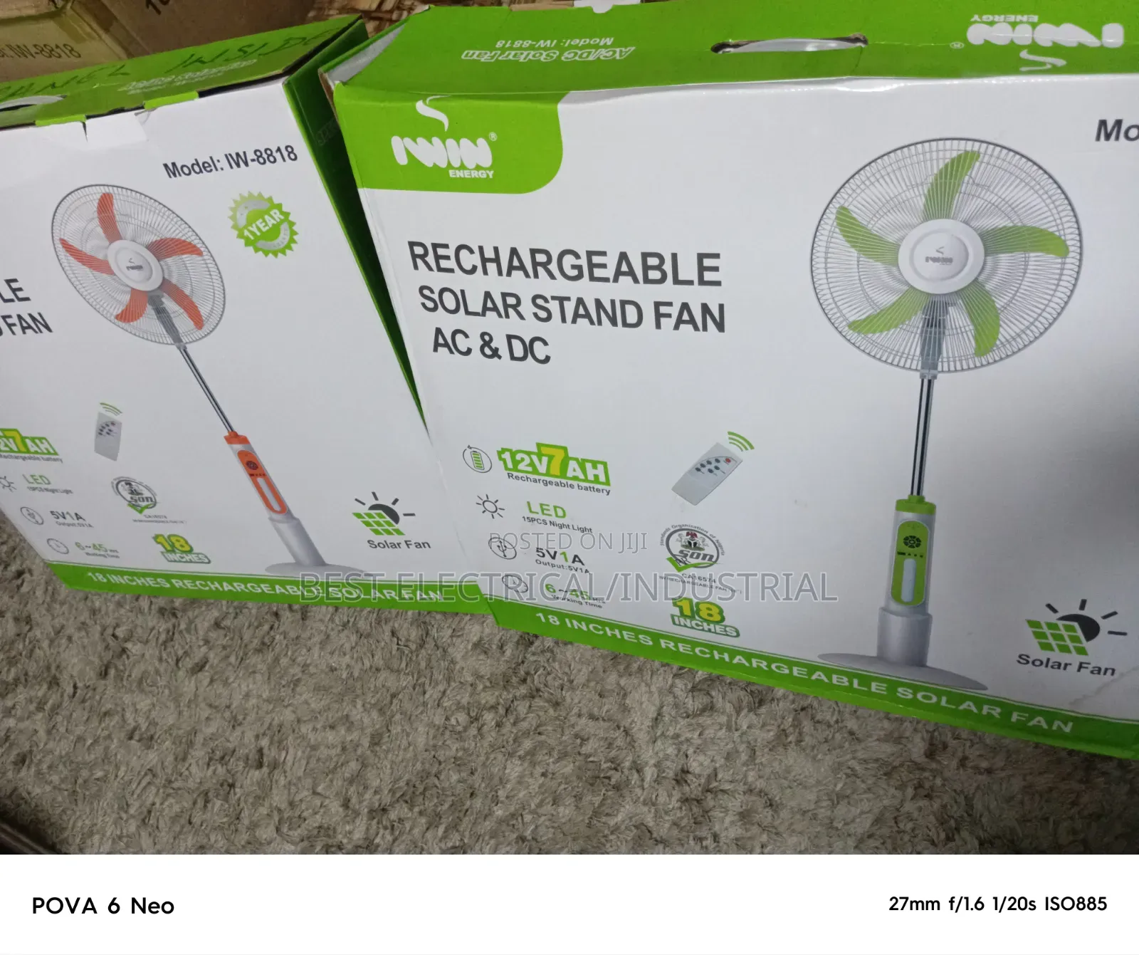 Rechargeable Solar Stand Fan 18 Inches AC DC