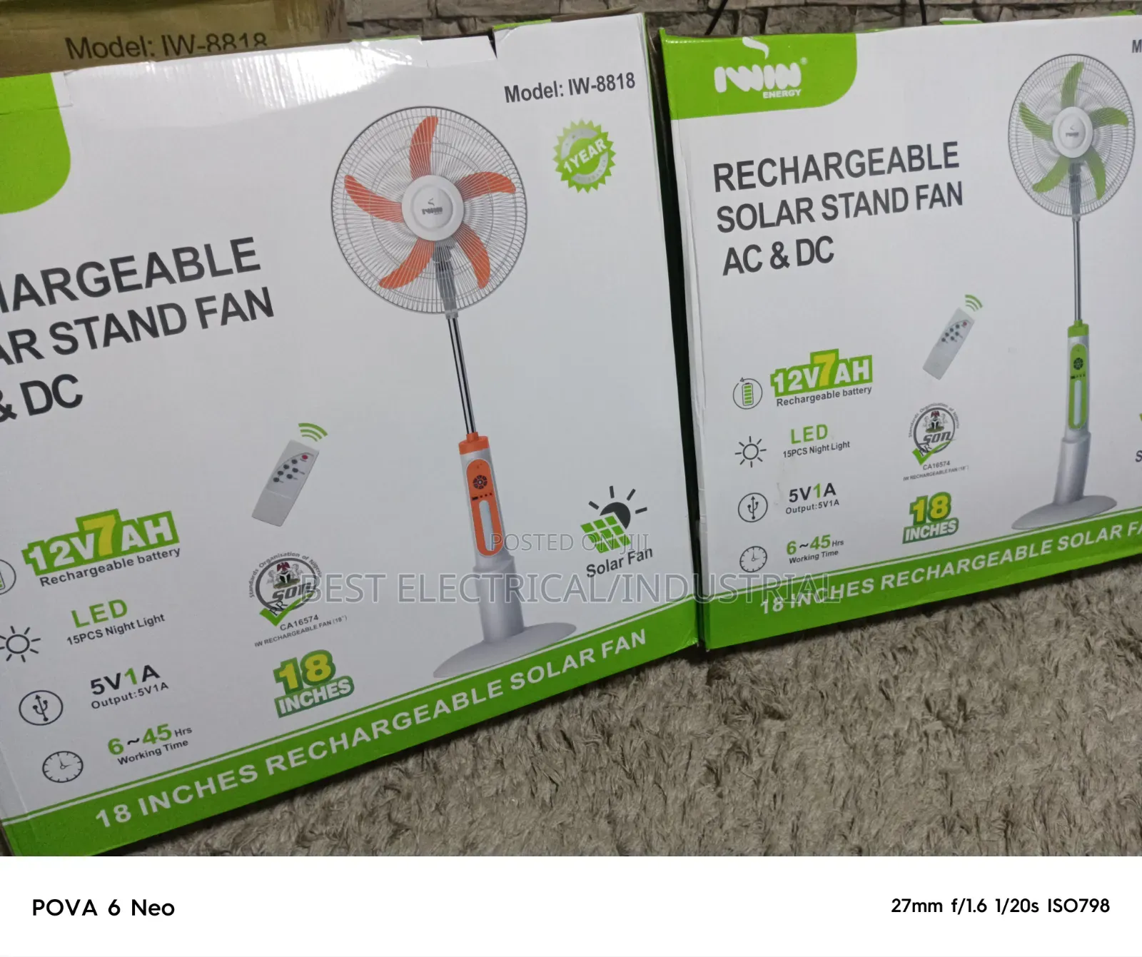 Rechargeable Solar Stand Fan 18 Inches AC DC