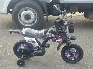 Children's Motorcycle Bicycle in Black With Training Wheels