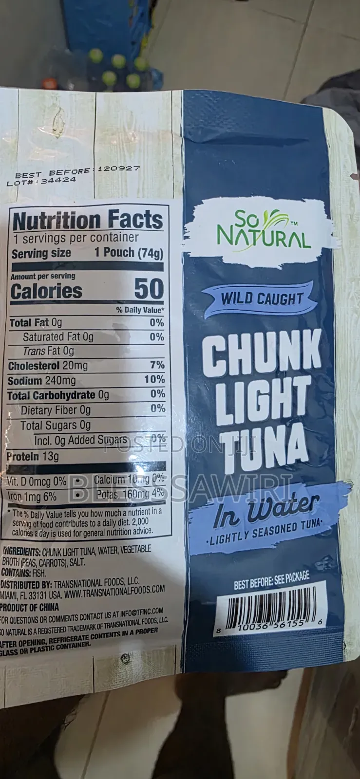 So Natural Chunk Light Tuna in Water Pouch